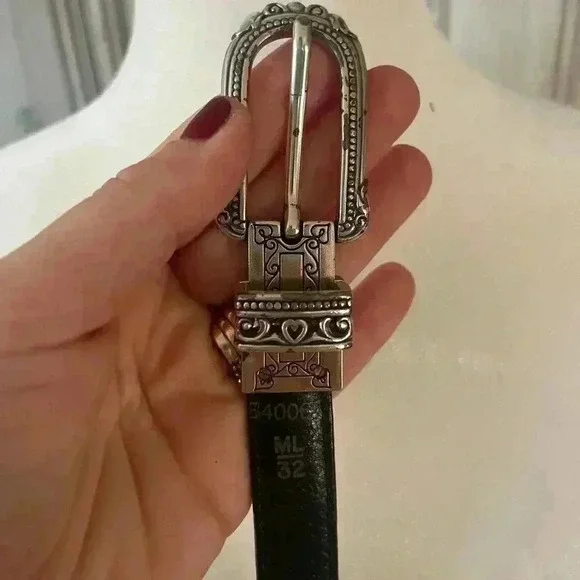 BRIGHTON|2in1 Black Leather Brown Crocodile Embossed Silver Buckle|ML Equestrian - Picture 8 of 13